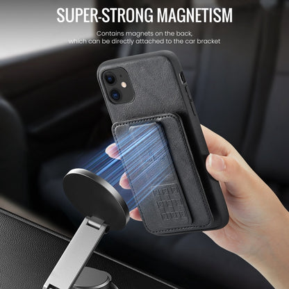 For iPhone 11 Fierre Shann Oil Wax Cow Leather Card Holder Back Phone Case(Black) - iPhone 11 Cases by FIERRE SHANN | Online Shopping UK | buy2fix