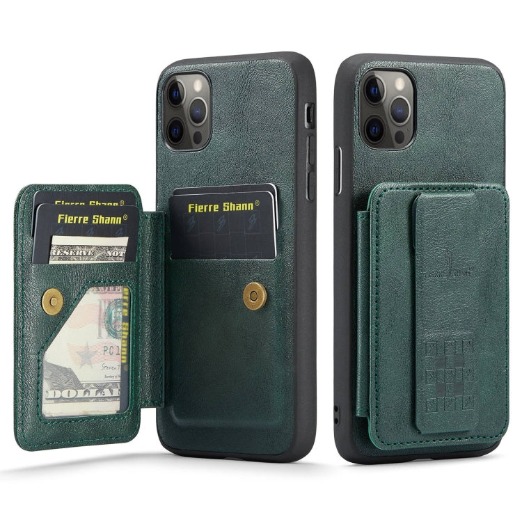 For iPhone 11 Pro Fierre Shann Oil Wax Cow Leather Card Holder Back Phone Case(Green) - iPhone 11 Pro Cases by FIERRE SHANN | Online Shopping UK | buy2fix