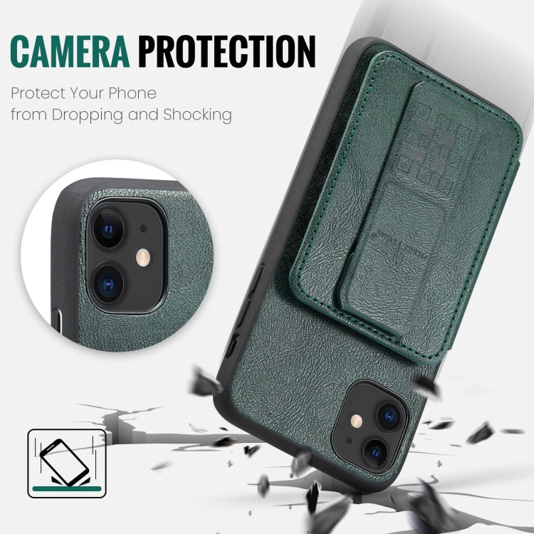 For iPhone 11 Pro Fierre Shann Oil Wax Cow Leather Card Holder Back Phone Case(Green) - iPhone 11 Pro Cases by FIERRE SHANN | Online Shopping UK | buy2fix