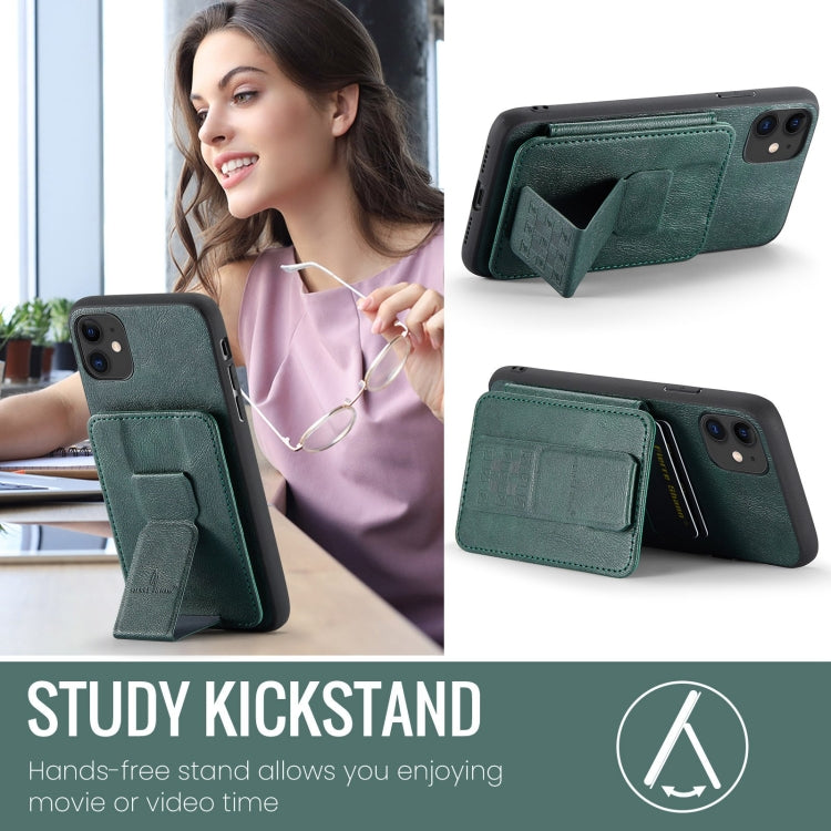 For iPhone 11 Pro Fierre Shann Oil Wax Cow Leather Card Holder Back Phone Case(Green) - iPhone 11 Pro Cases by FIERRE SHANN | Online Shopping UK | buy2fix