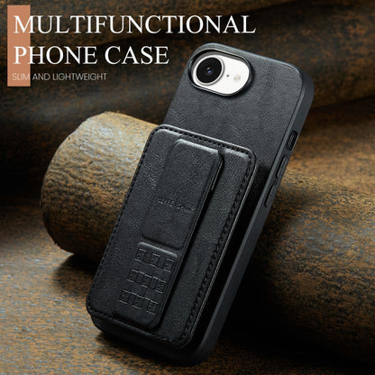 For iPhone 16e Fierre Shann Oil Wax Cow Leather Card Holder Back Phone Case(Black) - iPhone 16e Cases by FIERRE SHANN | Online Shopping UK | buy2fix