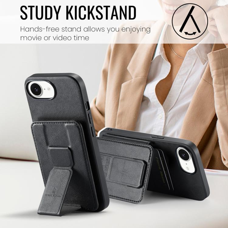 For iPhone 16e Fierre Shann Oil Wax Cow Leather Card Holder Back Phone Case(Black) - iPhone 16e Cases by FIERRE SHANN | Online Shopping UK | buy2fix