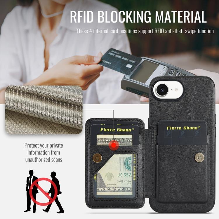 For iPhone 16e Fierre Shann Oil Wax Cow Leather Card Holder Back Phone Case(Black) - iPhone 16e Cases by FIERRE SHANN | Online Shopping UK | buy2fix