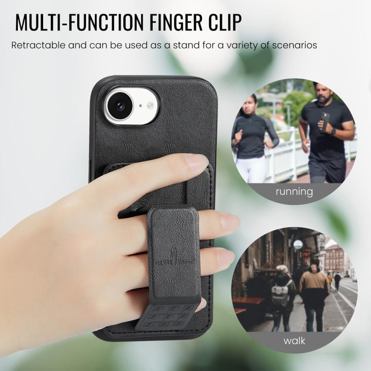 For iPhone 16e Fierre Shann Oil Wax Cow Leather Card Holder Back Phone Case(Black) - iPhone 16e Cases by FIERRE SHANN | Online Shopping UK | buy2fix