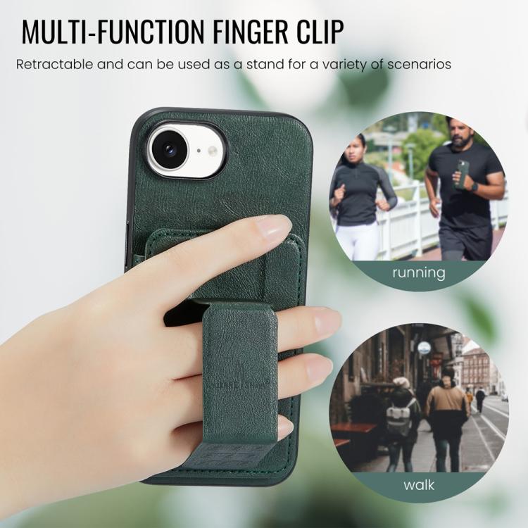 For iPhone 16e Fierre Shann Oil Wax Cow Leather Card Holder Back Phone Case(Green) - iPhone 16e Cases by FIERRE SHANN | Online Shopping UK | buy2fix