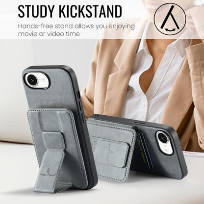 For iPhone 16e Fierre Shann Oil Wax Cow Leather Card Holder Back Phone Case(Grey) - iPhone 16e Cases by FIERRE SHANN | Online Shopping UK | buy2fix