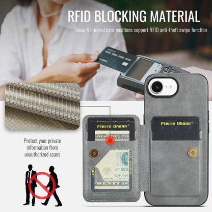 For iPhone 16e Fierre Shann Oil Wax Cow Leather Card Holder Back Phone Case(Grey) - iPhone 16e Cases by FIERRE SHANN | Online Shopping UK | buy2fix