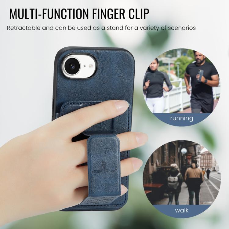 For iPhone 16e Fierre Shann Oil Wax Cow Leather Card Holder Back Phone Case(Blue) - iPhone 16e Cases by FIERRE SHANN | Online Shopping UK | buy2fix