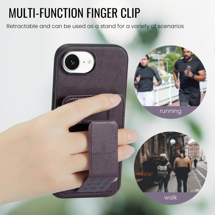 For iPhone 16e Fierre Shann Oil Wax Cow Leather Card Holder Back Phone Case(Purple) - iPhone 16e Cases by FIERRE SHANN | Online Shopping UK | buy2fix