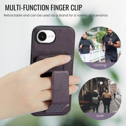 For iPhone 16e Fierre Shann Oil Wax Cow Leather Card Holder Back Phone Case(Purple) - iPhone 16e Cases by FIERRE SHANN | Online Shopping UK | buy2fix