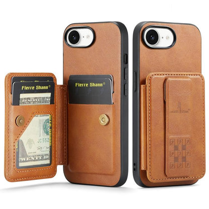For iPhone 16e Fierre Shann Oil Wax Cow Leather Card Holder Back Phone Case(Brown) - iPhone 16e Cases by FIERRE SHANN | Online Shopping UK | buy2fix