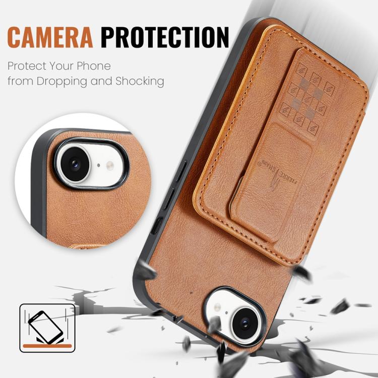For iPhone 16e Fierre Shann Oil Wax Cow Leather Card Holder Back Phone Case(Brown) - iPhone 16e Cases by FIERRE SHANN | Online Shopping UK | buy2fix
