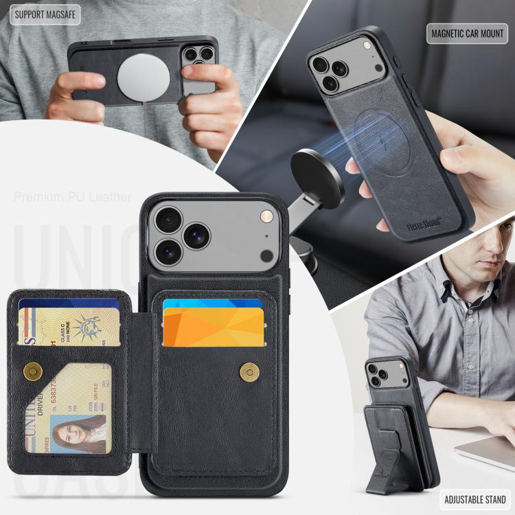 For iPhone 17 Pro Max Fierre Shann Oil Wax Cow Leather Card Holder Back Phone Case(Black) - iPhone 17 Pro Max Cases by FIERRE SHANN | Online Shopping UK | buy2fix