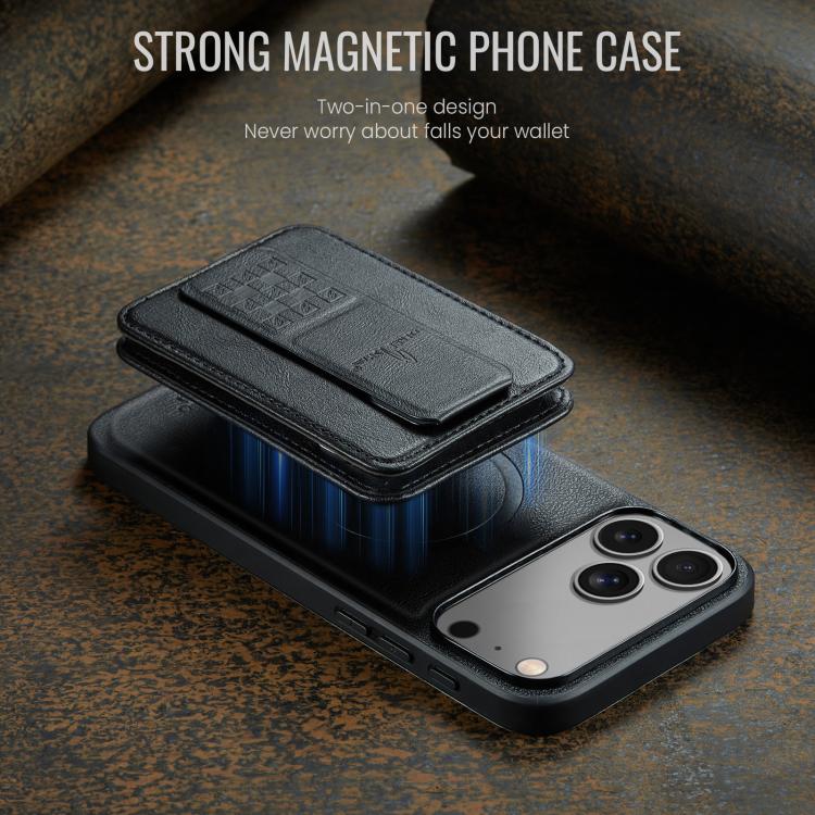 For iPhone 17 Pro Max Fierre Shann Oil Wax Cow Leather Card Holder Back Phone Case(Black) - iPhone 17 Pro Max Cases by FIERRE SHANN | Online Shopping UK | buy2fix