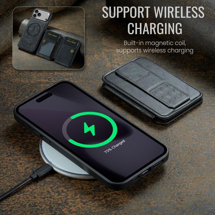 For iPhone 17 Pro Max Fierre Shann Oil Wax Cow Leather Card Holder Back Phone Case(Black) - iPhone 17 Pro Max Cases by FIERRE SHANN | Online Shopping UK | buy2fix