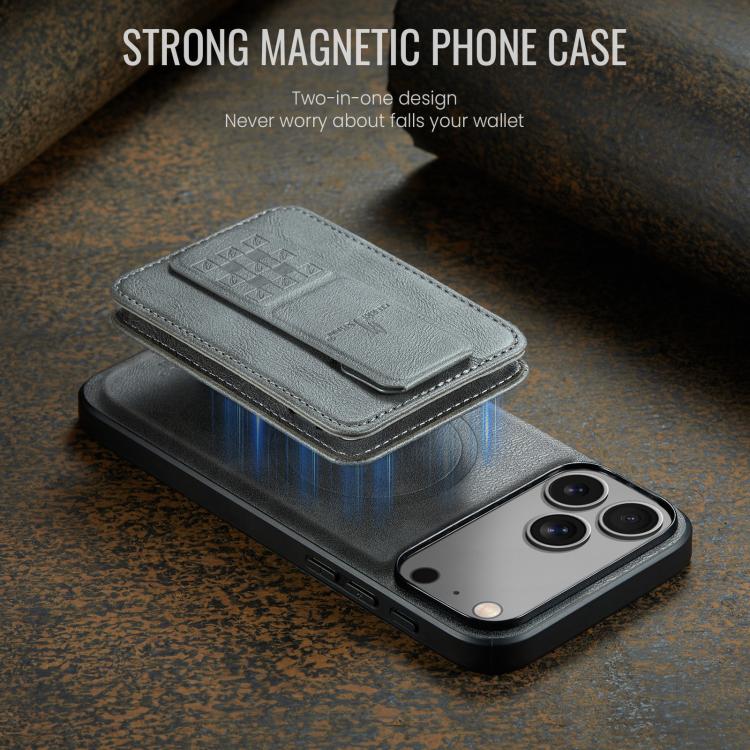 For iPhone 17 Pro Max Fierre Shann Oil Wax Cow Leather Card Holder Back Phone Case(Grey) - iPhone 17 Pro Max Cases by FIERRE SHANN | Online Shopping UK | buy2fix