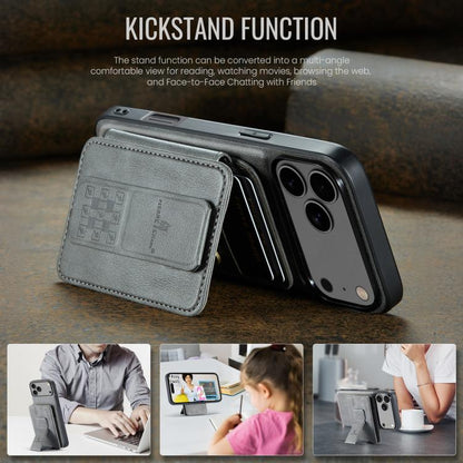 For iPhone 17 Pro Max Fierre Shann Oil Wax Cow Leather Card Holder Back Phone Case(Grey) - iPhone 17 Pro Max Cases by FIERRE SHANN | Online Shopping UK | buy2fix