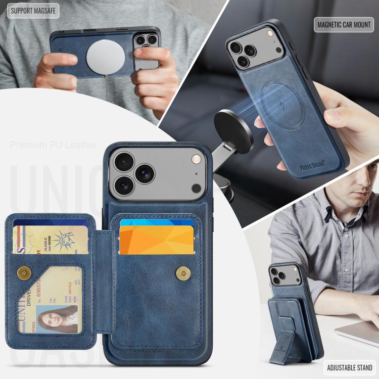 For iPhone 17 Pro Max Fierre Shann Oil Wax Cow Leather Card Holder Back Phone Case(Blue) - iPhone 17 Pro Max Cases by FIERRE SHANN | Online Shopping UK | buy2fix