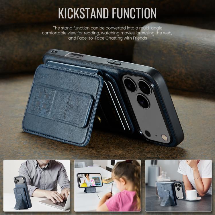 For iPhone 17 Pro Max Fierre Shann Oil Wax Cow Leather Card Holder Back Phone Case(Blue) - iPhone 17 Pro Max Cases by FIERRE SHANN | Online Shopping UK | buy2fix