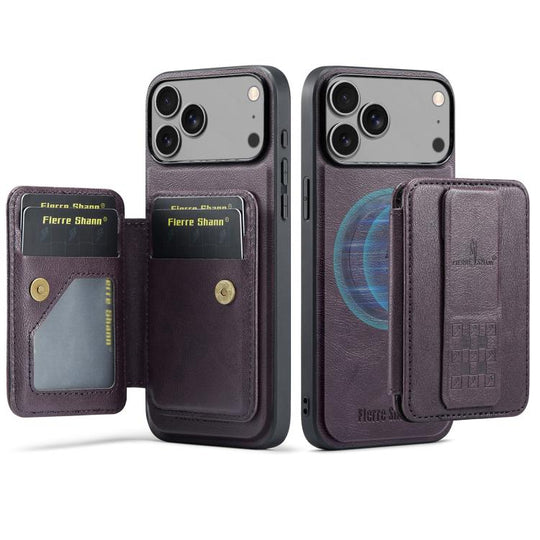 For iPhone 18 Pro Max / 17 Pro Max Fierre Shann Oil Wax Cow Leather Card Holder Back Phone Case(Purple)