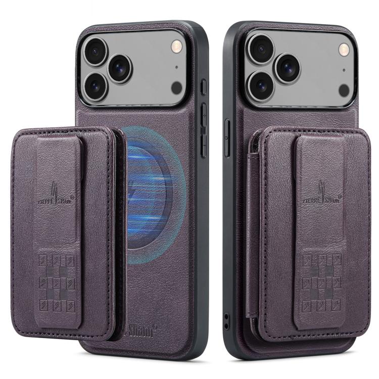 For iPhone 17 Pro Max Fierre Shann Oil Wax Cow Leather Card Holder Back Phone Case(Purple) - iPhone 17 Pro Max Cases by FIERRE SHANN | Online Shopping UK | buy2fix