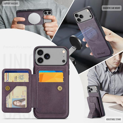 For iPhone 17 Pro Max Fierre Shann Oil Wax Cow Leather Card Holder Back Phone Case(Purple) - iPhone 17 Pro Max Cases by FIERRE SHANN | Online Shopping UK | buy2fix