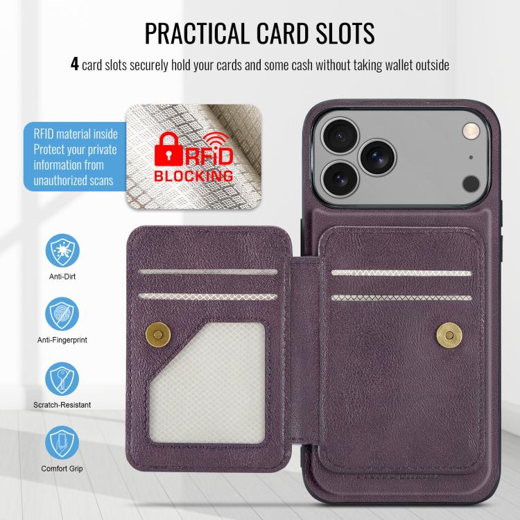 For iPhone 17 Pro Max Fierre Shann Oil Wax Cow Leather Card Holder Back Phone Case(Purple) - iPhone 17 Pro Max Cases by FIERRE SHANN | Online Shopping UK | buy2fix