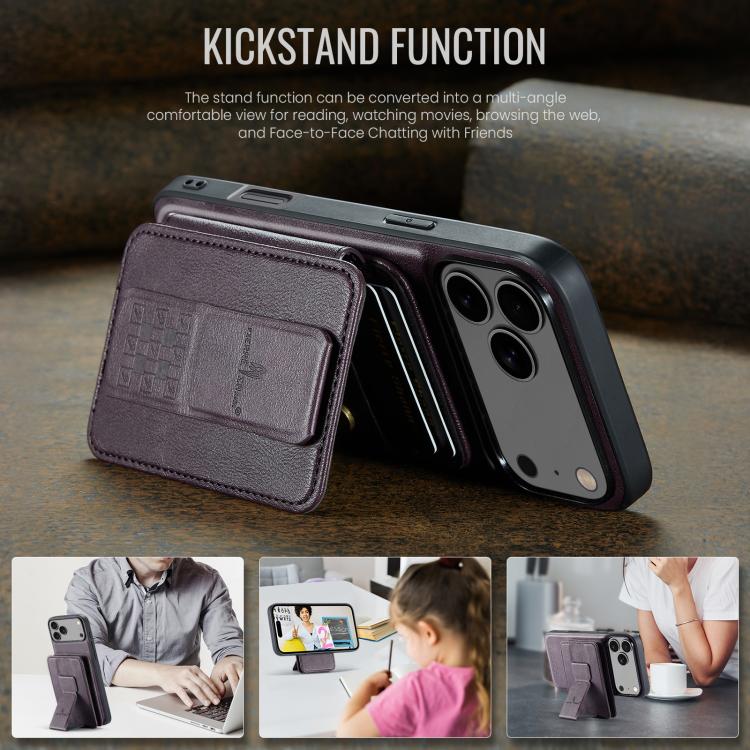 For iPhone 17 Pro Max Fierre Shann Oil Wax Cow Leather Card Holder Back Phone Case(Purple) - iPhone 17 Pro Max Cases by FIERRE SHANN | Online Shopping UK | buy2fix