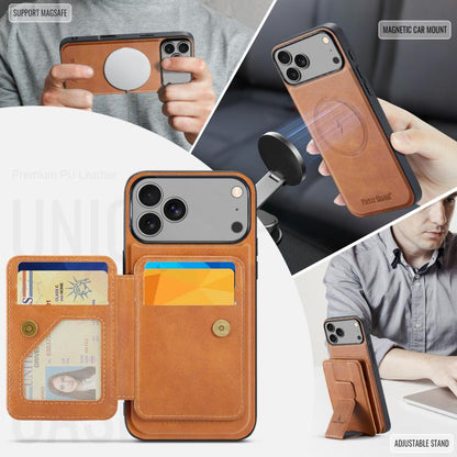 For iPhone 17 Pro Max Fierre Shann Oil Wax Cow Leather Card Holder Back Phone Case(Brown) - iPhone 17 Pro Max Cases by FIERRE SHANN | Online Shopping UK | buy2fix