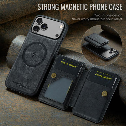 For iPhone 17 Pro Fierre Shann Oil Wax Cow Leather Card Holder Back Phone Case(Black) - iPhone 17 Pro Cases by FIERRE SHANN | Online Shopping UK | buy2fix