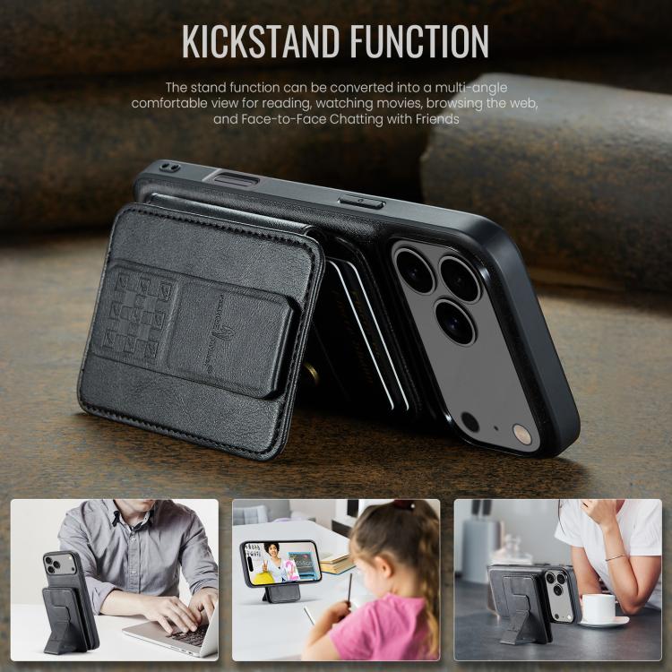 For iPhone 17 Pro Fierre Shann Oil Wax Cow Leather Card Holder Back Phone Case(Black) - iPhone 17 Pro Cases by FIERRE SHANN | Online Shopping UK | buy2fix