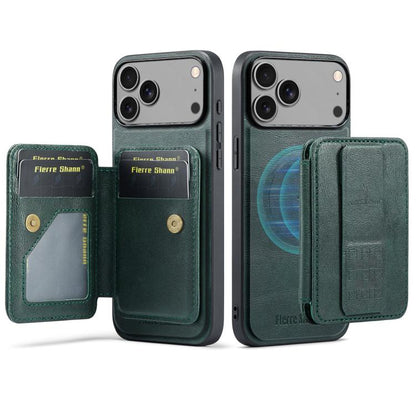 For iPhone 17 Pro Fierre Shann Oil Wax Cow Leather Card Holder Back Phone Case(Green) - iPhone 17 Pro Cases by FIERRE SHANN | Online Shopping UK | buy2fix