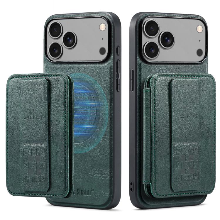 For iPhone 17 Pro Fierre Shann Oil Wax Cow Leather Card Holder Back Phone Case(Green) - iPhone 17 Pro Cases by FIERRE SHANN | Online Shopping UK | buy2fix