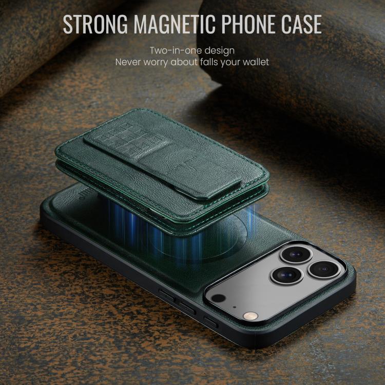 For iPhone 17 Pro Fierre Shann Oil Wax Cow Leather Card Holder Back Phone Case(Green) - iPhone 17 Pro Cases by FIERRE SHANN | Online Shopping UK | buy2fix