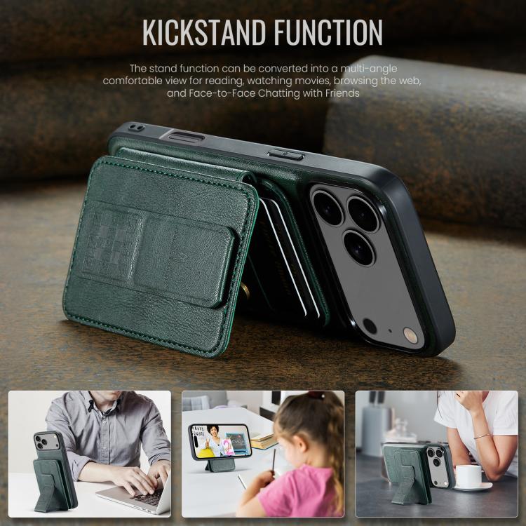 For iPhone 17 Pro Fierre Shann Oil Wax Cow Leather Card Holder Back Phone Case(Green) - iPhone 17 Pro Cases by FIERRE SHANN | Online Shopping UK | buy2fix