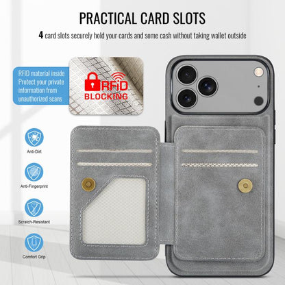 For iPhone 17 Pro Fierre Shann Oil Wax Cow Leather Card Holder Back Phone Case(Grey) - iPhone 17 Pro Cases by FIERRE SHANN | Online Shopping UK | buy2fix