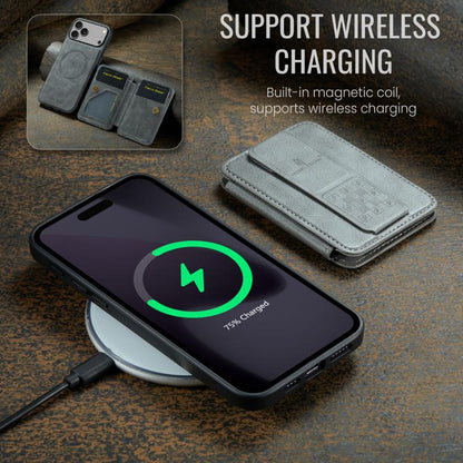 For iPhone 17 Pro Fierre Shann Oil Wax Cow Leather Card Holder Back Phone Case(Grey) - iPhone 17 Pro Cases by FIERRE SHANN | Online Shopping UK | buy2fix