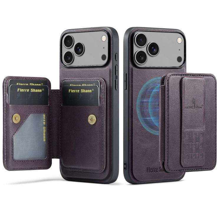 For iPhone 17 Pro Fierre Shann Oil Wax Cow Leather Card Holder Back Phone Case(Purple) - iPhone 17 Pro Cases by FIERRE SHANN | Online Shopping UK | buy2fix