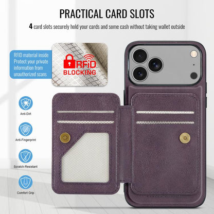 For iPhone 17 Pro Fierre Shann Oil Wax Cow Leather Card Holder Back Phone Case(Purple) - iPhone 17 Pro Cases by FIERRE SHANN | Online Shopping UK | buy2fix