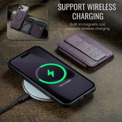 For iPhone 17 Pro Fierre Shann Oil Wax Cow Leather Card Holder Back Phone Case(Purple) - iPhone 17 Pro Cases by FIERRE SHANN | Online Shopping UK | buy2fix