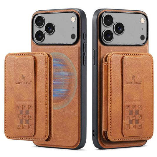 For iPhone 17 Pro Fierre Shann Oil Wax Cow Leather Card Holder Back Phone Case(Brown) - iPhone 17 Pro Cases by FIERRE SHANN | Online Shopping UK | buy2fix