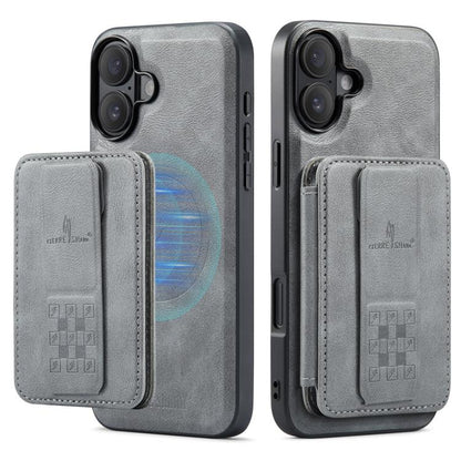 For iPhone 17 Fierre Shann Oil Wax Cow Leather Card Holder Back Phone Case(Grey) - iPhone 17 Cases by FIERRE SHANN | Online Shopping UK | buy2fix