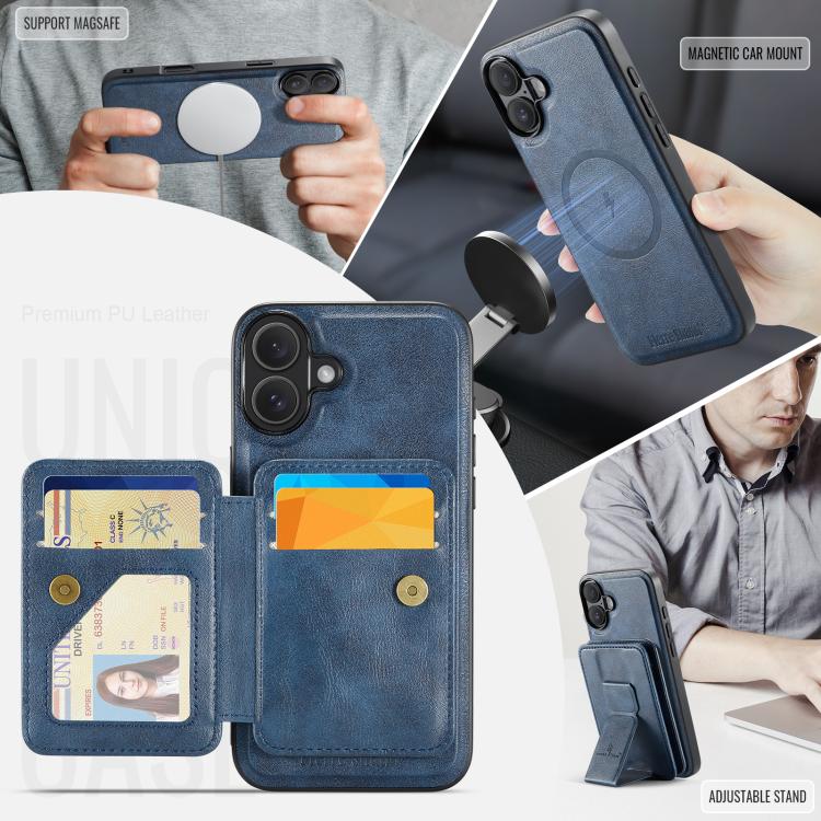 For iPhone 17 Fierre Shann Oil Wax Cow Leather Card Holder Back Phone Case(Blue) - iPhone 17 Cases by FIERRE SHANN | Online Shopping UK | buy2fix