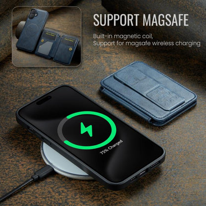 For iPhone 17 Fierre Shann Oil Wax Cow Leather Card Holder Back Phone Case(Blue) - iPhone 17 Cases by FIERRE SHANN | Online Shopping UK | buy2fix