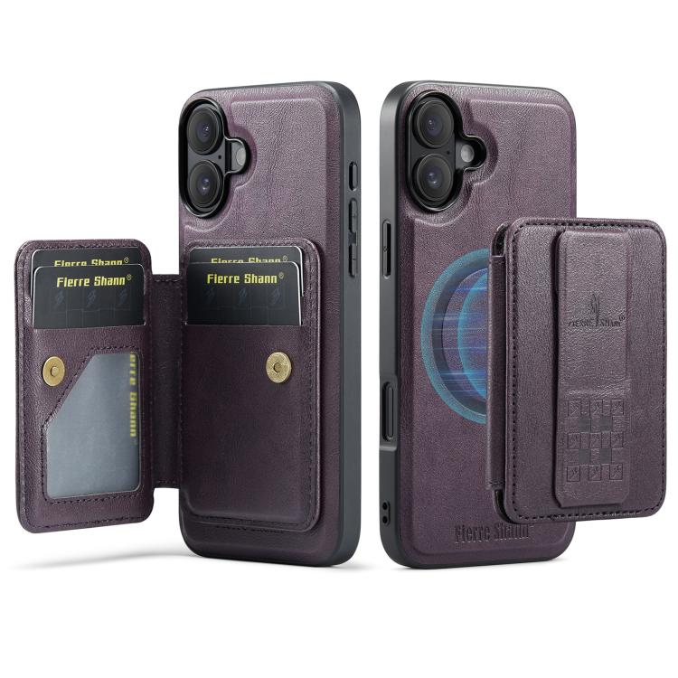 For iPhone 17 Fierre Shann Oil Wax Cow Leather Card Holder Back Phone Case(Purple) - iPhone 17 Cases by FIERRE SHANN | Online Shopping UK | buy2fix