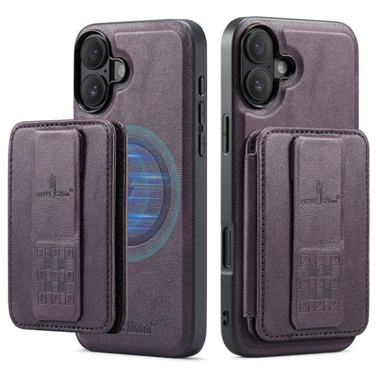 For iPhone 17 Fierre Shann Oil Wax Cow Leather Card Holder Back Phone Case(Purple) - iPhone 17 Cases by FIERRE SHANN | Online Shopping UK | buy2fix