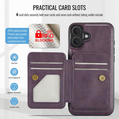 For iPhone 17 Fierre Shann Oil Wax Cow Leather Card Holder Back Phone Case(Purple) - iPhone 17 Cases by FIERRE SHANN | Online Shopping UK | buy2fix