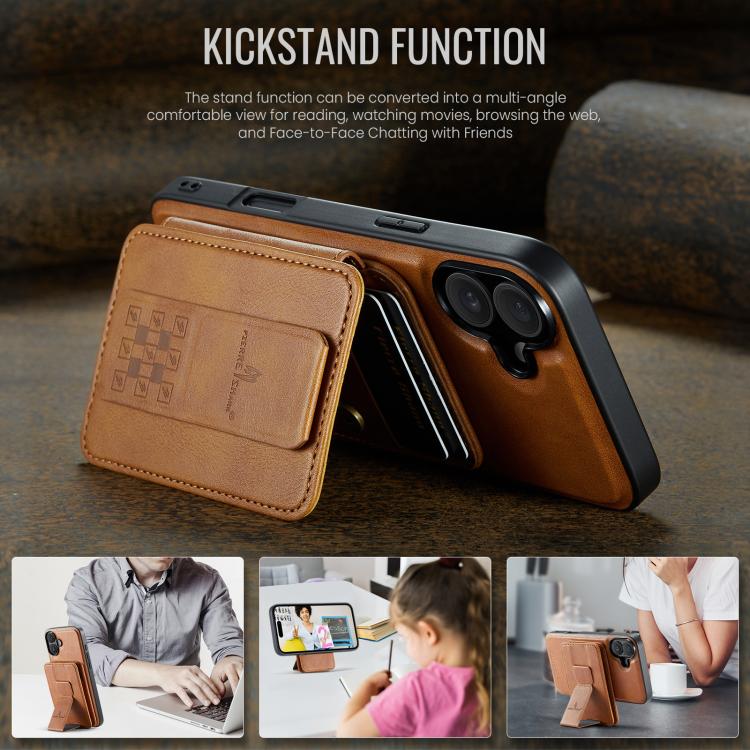 For iPhone 17 Fierre Shann Oil Wax Cow Leather Card Holder Back Phone Case(Brown) - iPhone 17 Cases by FIERRE SHANN | Online Shopping UK | buy2fix