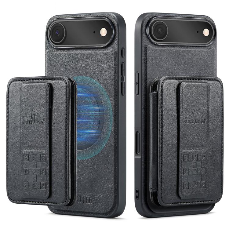 For iPhone 17 Air Fierre Shann Oil Wax Cow Leather Card Holder Back Phone Case(Black) - iPhone 17 Air Cases by FIERRE SHANN | Online Shopping UK | buy2fix