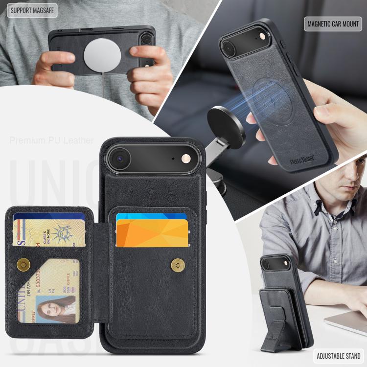 For iPhone 17 Air Fierre Shann Oil Wax Cow Leather Card Holder Back Phone Case(Black) - iPhone 17 Air Cases by FIERRE SHANN | Online Shopping UK | buy2fix